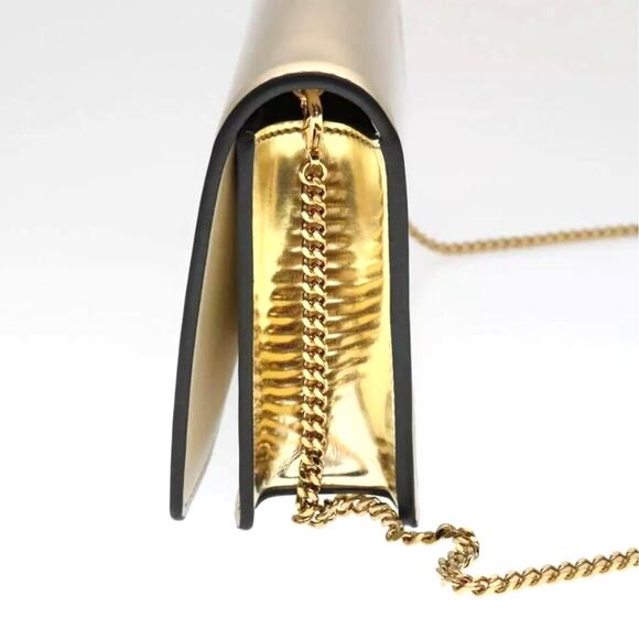 Authentic Versace V Logo Metallic Gold Leather Chain 2 Way Clutch Shoulder Bag - Picture 8 of 11